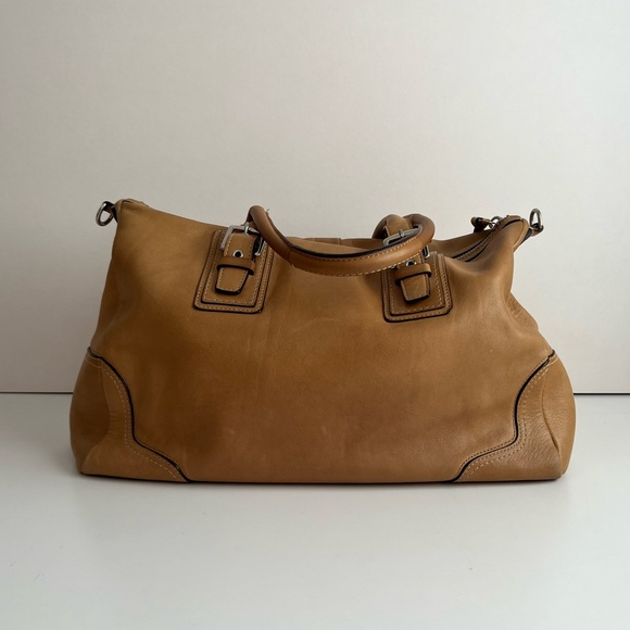 Vintage Coach Sand Leather Satchel Handbag Tote with Contrast Trim - Picture 2 of 10